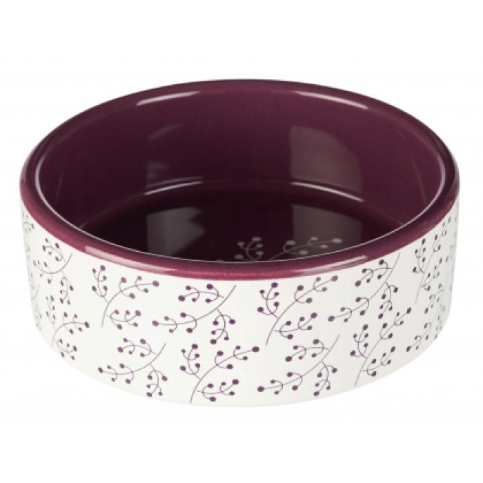 Миска BERRY TRIXIE для собак и кошек (керамика), 0,3л/D 12см,белый/ягодный